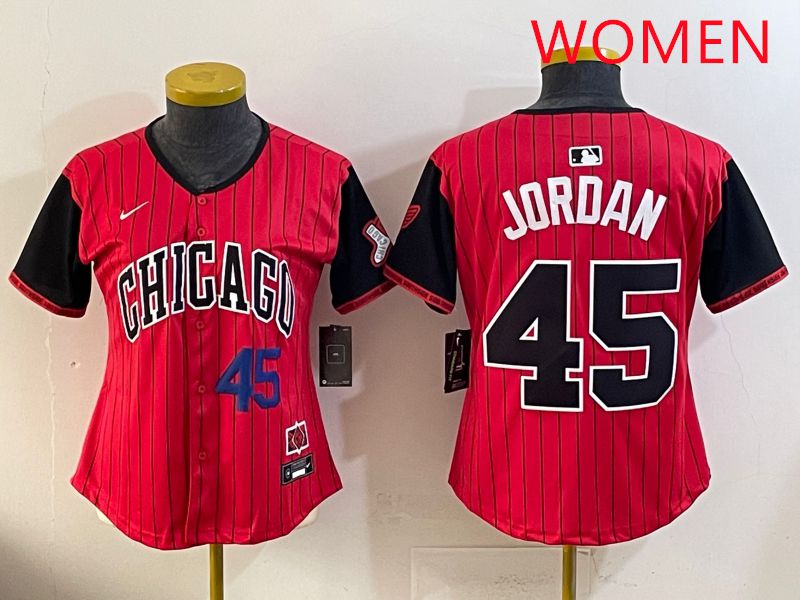 Women 2025 Chicago White Sox #45 Jordan Red Joint Name Nike MLB Jersey style 3